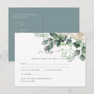 White Roses Sage Eucalyptus Leaves Weduwbudget Briefkaart
