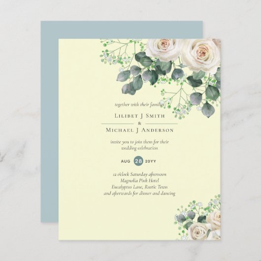 White Roses Sage Eucalyptus Lemon Yellow WEDING (Voorkant / Achterkant)