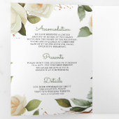 White Roses Sage laat Mason Jar QR Code Weddenscha Drieluik Uitnodiging (Binnenzijde eerst)