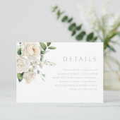White Roses & Sage Leaf Wedding Details Informatiekaartje (Staand voorkant)