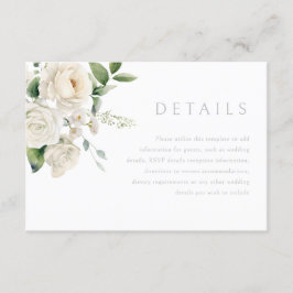 White Roses & Sage Leaf Wedding Details Informatiekaartje