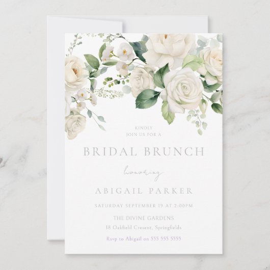 White Roses & Sage Vrijgezellenfeest Brunch Kaart (Voorkant)