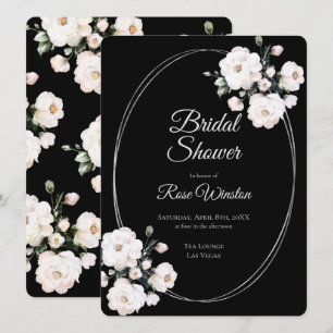 White Roses Silver Rings Black Vrijgezellenfeest Kaart