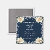 White Roses Snowflake Christmas Bewaar de datum Magneet (Voorkant / Achterkant)