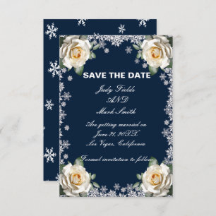 White Roses Snowflake Christmas Bewaar de datum Save The Date