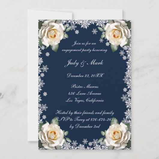 White Roses Snowflake Kerstfeest Kaart (Voorkant)