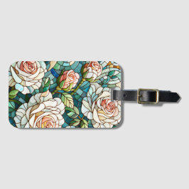 White Roses Stained Glass Mosaic Bagagelabel
