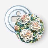 White Roses Stained Glass Mosaic Button Flesopener (Voorkant)