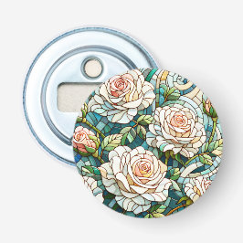 White Roses Stained Glass Mosaic Button Flesopener