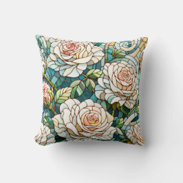 White Roses Stained Glass Mosaic Kussen