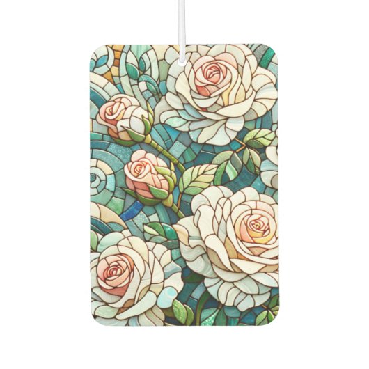 White Roses Stained Glass Mosaic Luchtverfrisser (Voorkant)