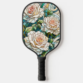 White Roses Stained Glass Mosaic Pickleball Paddle