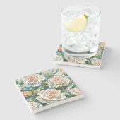 White Roses Stained Glass Mosaic Stenen Onderzetter (Zijkant)