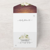 White Roses String Lights Rustic Wood Wedding RSVP All In One Uitnodiging (Buitenkant)