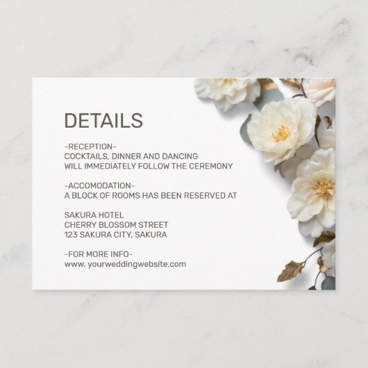 White Roses Textured Flowerds Details Informatiekaartje (Voorkant)