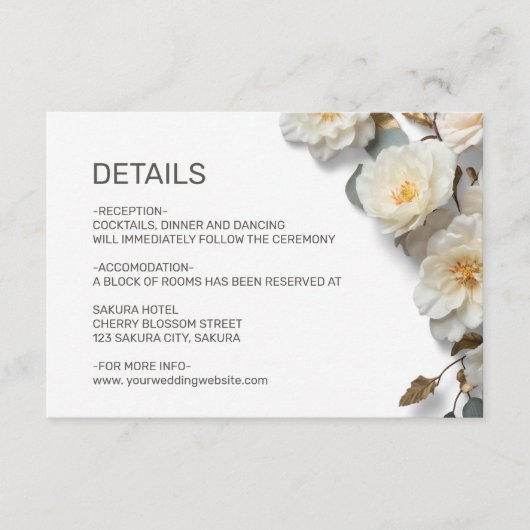 White Roses Textured Flowerds Details Informatiekaartje (Voorkant)