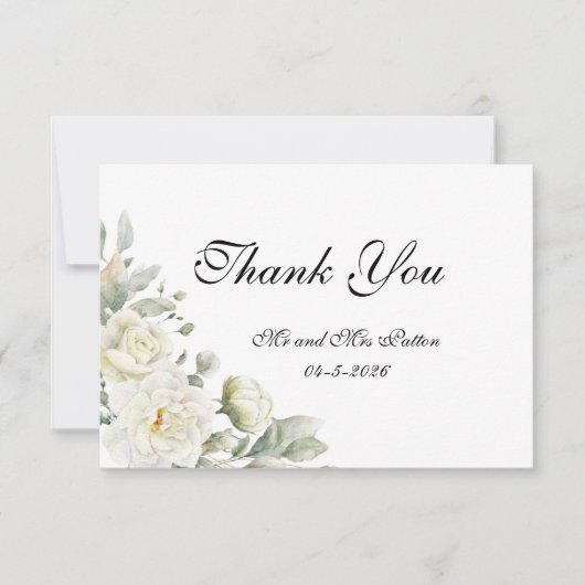 White Roses Thank You card Bedankkaart (Voorkant)
