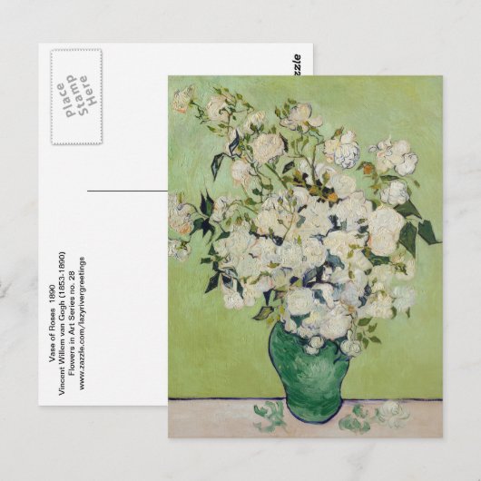 White Roses van Gogh Fine Art Briefkaart (Voorkant / Achterkant)