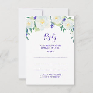 White Roses & Violets Trouwantwoord Kaarten RSVP Kaartje