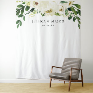 White Roses Wedding Backdrop Banner Wandkleed