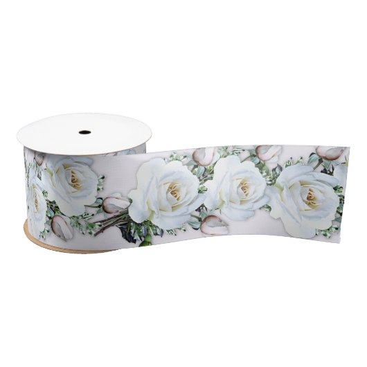 White Roses Wedding Craft Ribbon Satijnen Lint (Spoel)