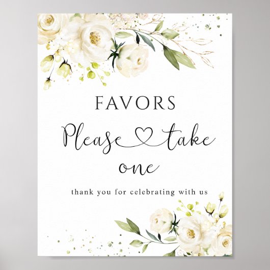 White Roses Wedding Favors Sign. Poster (Voorkant)