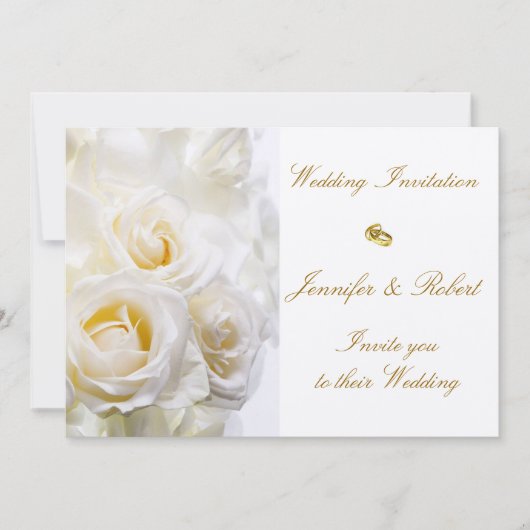 White Roses Wedding Invitation Kaart (Voorkant)