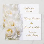 White Roses Wedding Invitation Kaart (Voorkant / Achterkant)