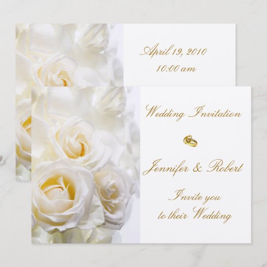 White Roses Wedding Invitation Kaart (Voorkant / Achterkant)