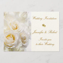 White Roses Wedding Invitation Kaart