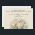 White Roses Wedding Invitation Kaart<br><div class="desc">Een trouwuitnodiging met een afbeelding witte rozen onderaan boven een gebroken witte achtergrond.  Pas de grijze tekst aan met details van uw gelegenheid.  Woorden zijn afkomstig van de ouders van de bruid.</div>