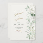 White Roses Wedding Invitation Kaart (Voorkant / Achterkant)