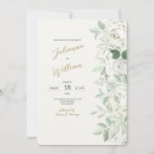 White Roses Wedding Invitation Kaart (Voorkant)