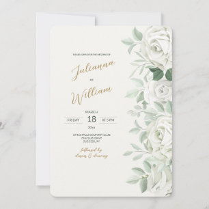 White Roses Wedding Invitation Kaart