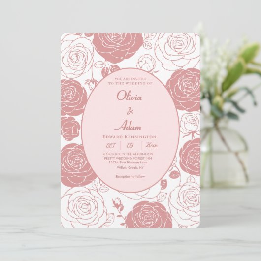 White Roses Wedding Invitation Kaart (Staand voorkant)