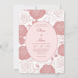 White Roses Wedding Invitation Kaart
