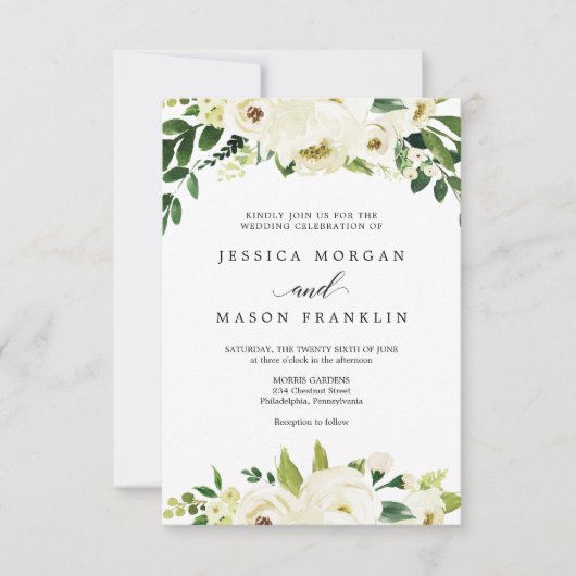 White Roses Wedding Invitation Kaart (Voorkant)