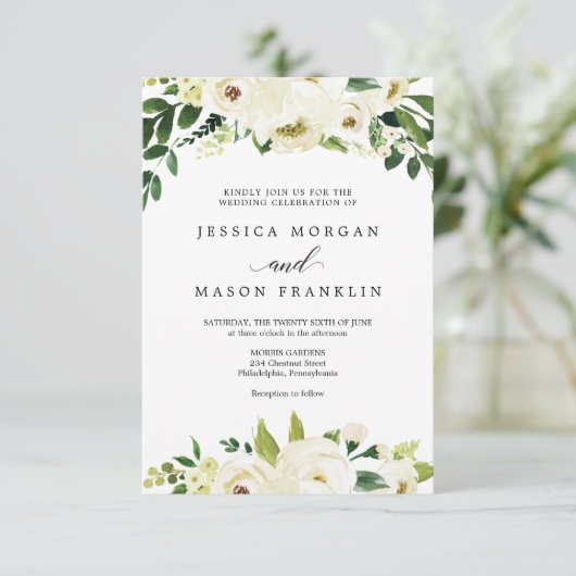 White Roses Wedding Invitation Kaart (Staand voorkant)