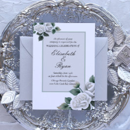 White Roses Wedding Invitation Kaart