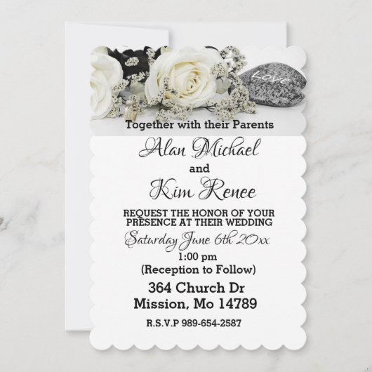 White Roses Wedding Invitation Kaart (Voorkant)