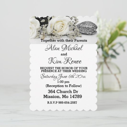 White Roses Wedding Invitation Kaart (Staand voorkant)