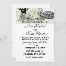 White Roses Wedding Invitation Kaart
