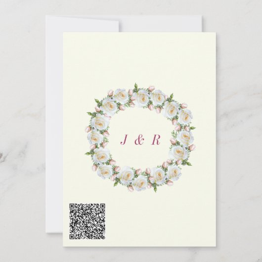 White Roses Wedding Invitation with QR Code (Achterkant)