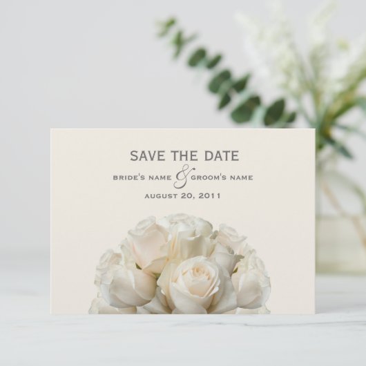 White Roses Wedding Save the Date (Staand voorkant)