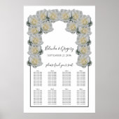 White Roses Wedding Seating Chart Poster (Voorkant)