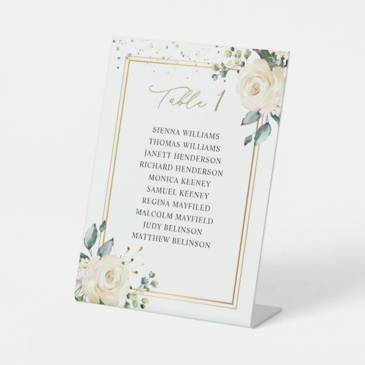 White Roses Wedding Table Number (Zitdiagram) Reclamebord Met Voetstuk (Voorkant)