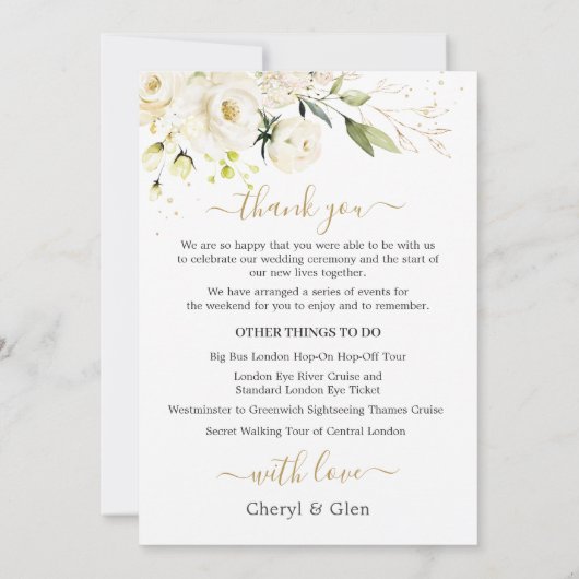 White Roses Wedding Weekend Itinerary Uitnodiging (Achterkant)