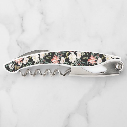 White Roses & Winter-Green Foliage Xmas Pattern Kurkentrekker (Achterkant)