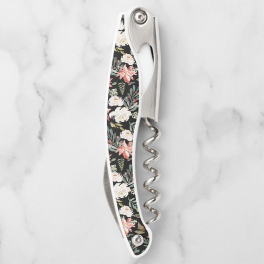 White Roses & Winter-Green Foliage Xmas Pattern Kurkentrekker (Achterkant)