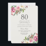 White Roses Womans 80th Birthday Party Invite Kaart<br><div class="desc">White Roses Womans 80th Birthday Party nodigt prachtige elegante florale waterverf uit Volledig  / gepersonaliseerd</div>